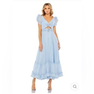 Mac Duggal Ruffle Tiered Metallic Ruched Shoulder Dress